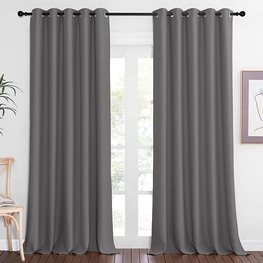 NICETOWN Blackout Gray Curtain 102 inch Length, Grommet Extra Long Thermal