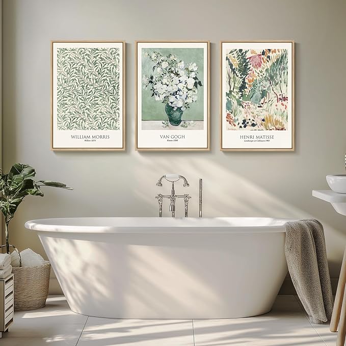 Framed Large Van Gogh Wall Art for Living Room, 3 Pieces Vintage Sage Green