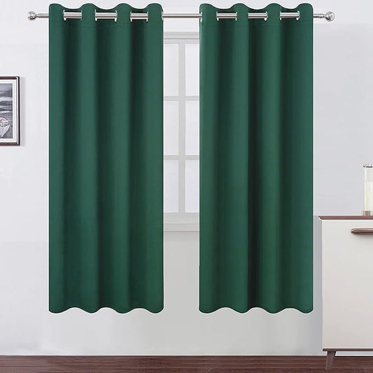 LEMOMO Dark Green Thermal Blackout Curtains/52 x 72 Inch/Set of 2 Panels Room