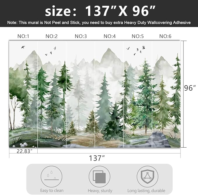 -Green Cartoon Pine Forest Nursery Fabric Wallpaper