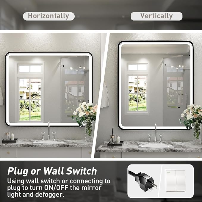 30X36 Inch LED Mirror for Bathroom, Large Wall Mounted Makeup Mirror, Dimmable