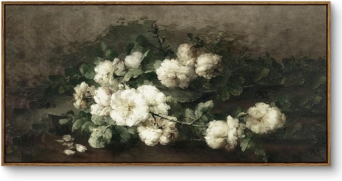 InSimSea Extra Large Framed Vintage Wall Art, Living Room Country Farmhouse Decor, Flowers Landscape Paintings, Canvas Prints, Retro Floral Long Pictures for Bedroom Above of Bed,20x40inch