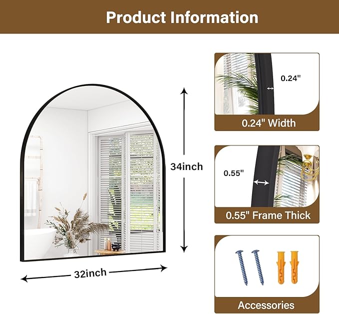 XRAMFY Arched Bathroom Mirror 32" x 34"