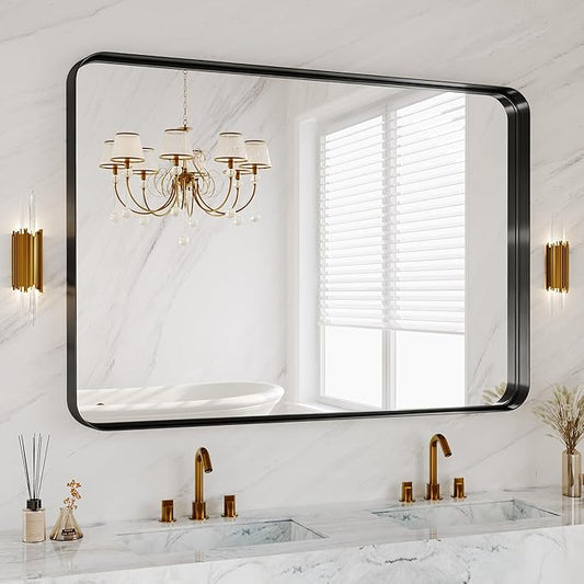 48X36 Inch Black Metal Framed Bathroom Mirror