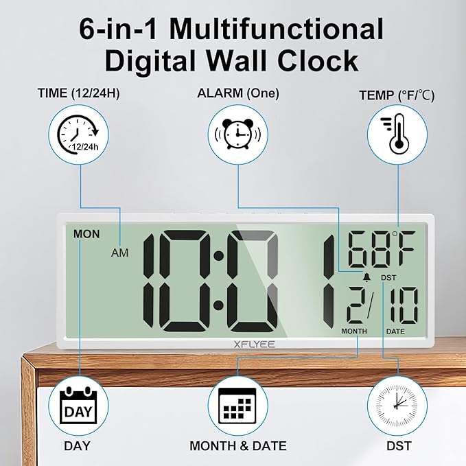 14.5'' Large Digital Wall Clock Battery Operated