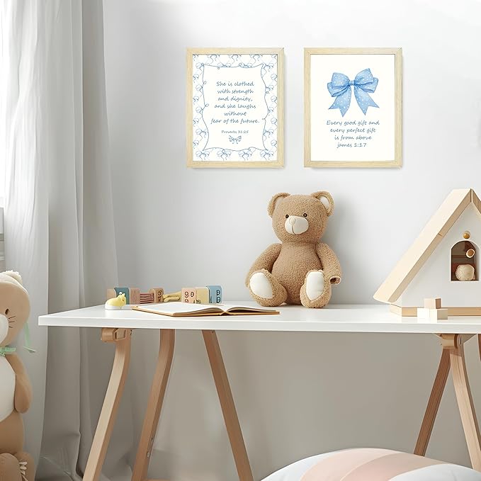 LARTSFRO Coquette Blue Bow Jesus Wall Art Decor Posters, Light Blue Bow Room