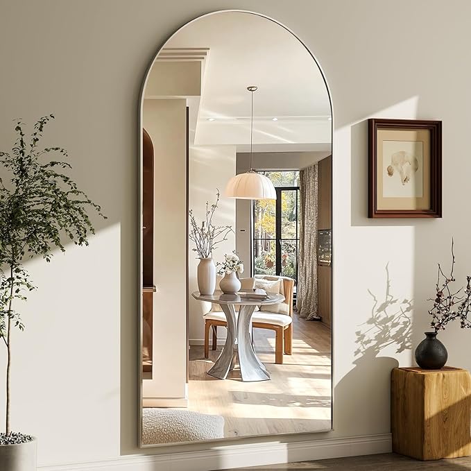 GLSLAND-30x71 inch Wall Mount Arched Full Length Mirror-Aluminum Alloy Frame
