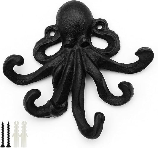 Octopus Cast Iron Wall Hook – Nautical Decorative Key Holder, Coastal Ocean