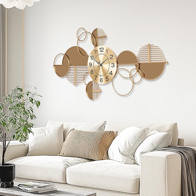 Large Wall Clock, Modern Silent Non-Ticking Metal Wall Art Wall Clocks Battery
