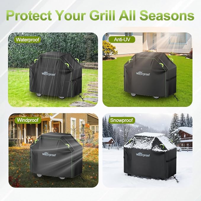 Grill Cover, 58 inch BBQ Grill Cover for Outdoor Grill, 420D Waterproof Fabric, UV & Fade Resistant, All-Weather Barbecue Gas Grill Cover with Handles, Straps & Adjustable Drawstring