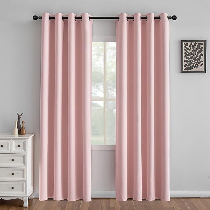 IGEMAEVE Blush Pink Curtains 84 Inch Length 2 Panels Set, Light Filtering