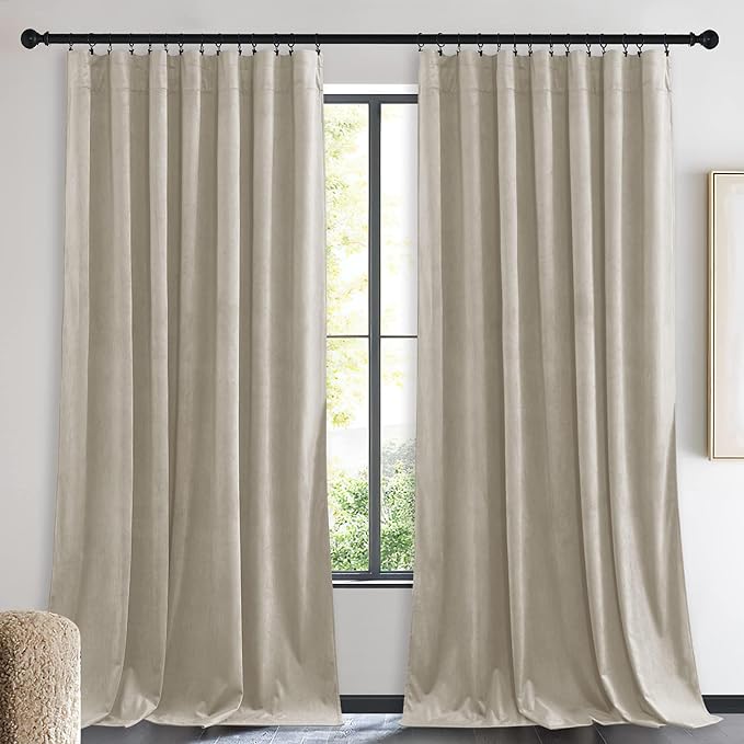NICETOWN Camel Velvet Curtains 84 Inch Long 62 Wide, Rod Pocket Room Darkening