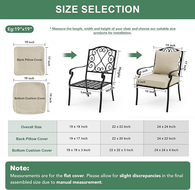 Summsun Patio Chair Cushions Set of 4, Faux Linen Outdoor Furniture Cushions, Water Resistant Backrest and Cushion Set with Ties, Removable Cover, Non-Slip Bottom, 19 x 19 Inch, Beige