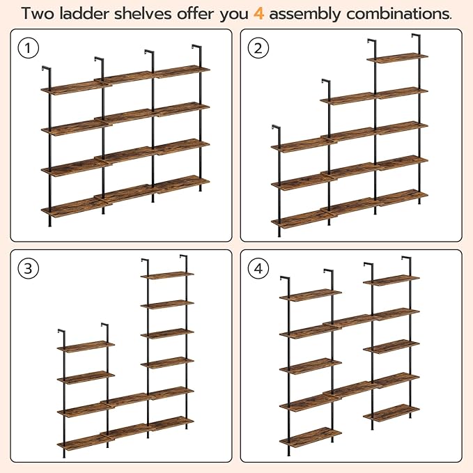 HOOBRO DIY Ladder Shelf, 6-Tier Wall Mounted Bookshelf, Office Vertical Bookcase