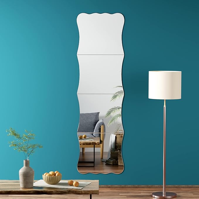 Wavy Shatterproof Full Length Wall Mirror Tiles, Unbreakable Acrylic Safety