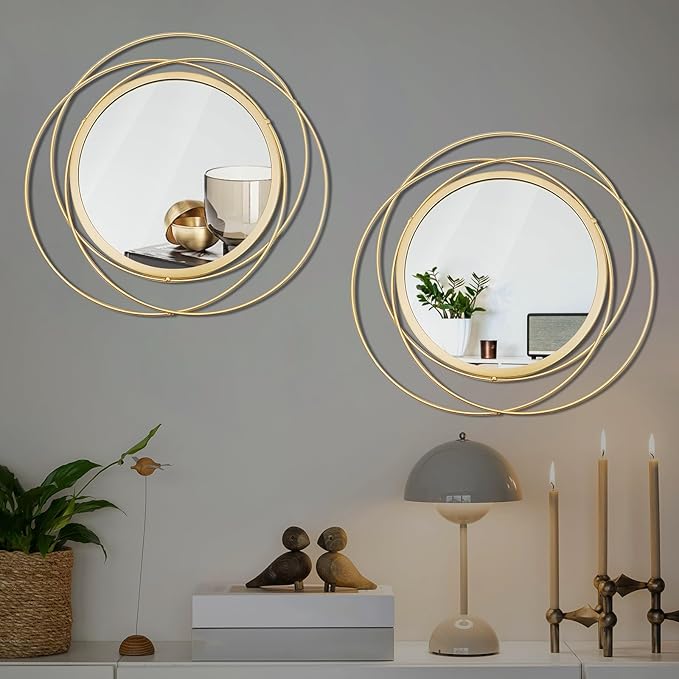 2 Set. Circle Mirrors for Wall Decor for Living Room Bedroom Bathroom Entryway