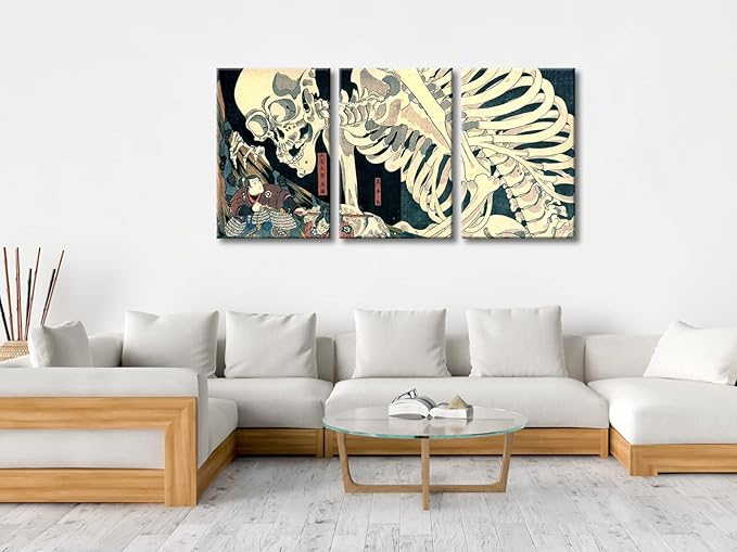 Wieco Art 3 Piece Witch and Skeleton Ukiyo-E by Utagawa Takiyasha Historic