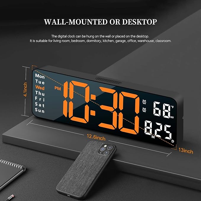 Abovsare Digital Wall Clock for Living Room Decor, Desk Alarm Clock for Bedroom