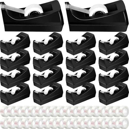 Yahenda 18 Pack Desktop Tape Dispenser Non Skid Base with 0.7 x 985 Inches Invisible Tape Refills Bulk Weighted Roll Dispenser for Office Home School