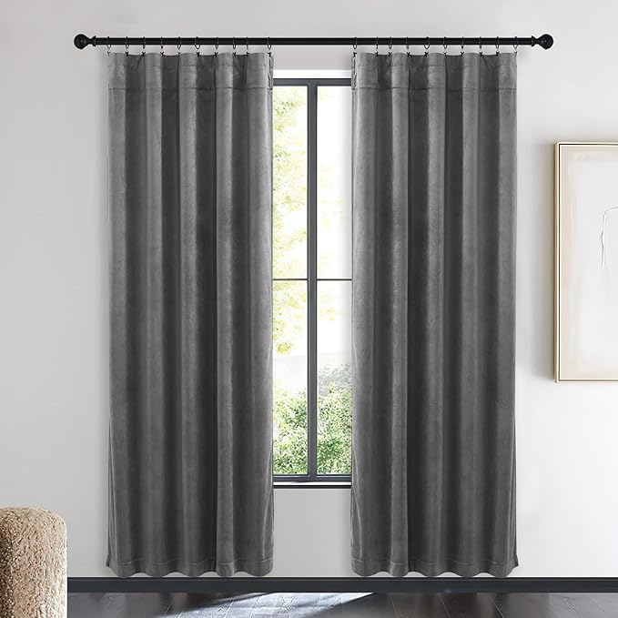 NICETOWN Living Room Grey Velvet Curtains, Sound and Sunlight Reducing Heavy