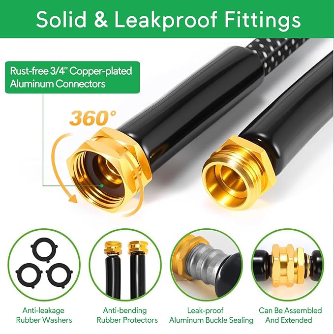 Expandable Garden Hose 100ft, 2026 New No Kink Collapsible Water Hose 100 ft, 10 Function Nozzle, Solid Brass Fittings, Durable Fabric & Latex Core, Lightweight, Flexible for Gardening, Car Washing