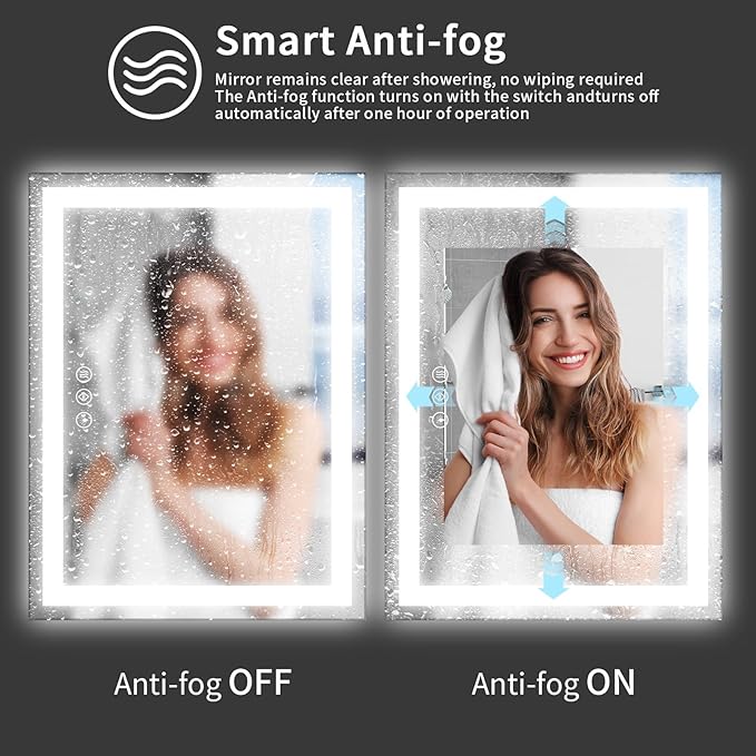 Koonmi 60"x36" LED Mirror for Bathroom, 90CRI Anti-Fog Vanity Mirror