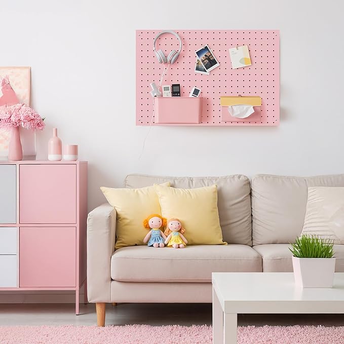 Peg Board, 2 Pack Metal Pegboard Panels Pink Pegboards Wall Organizer