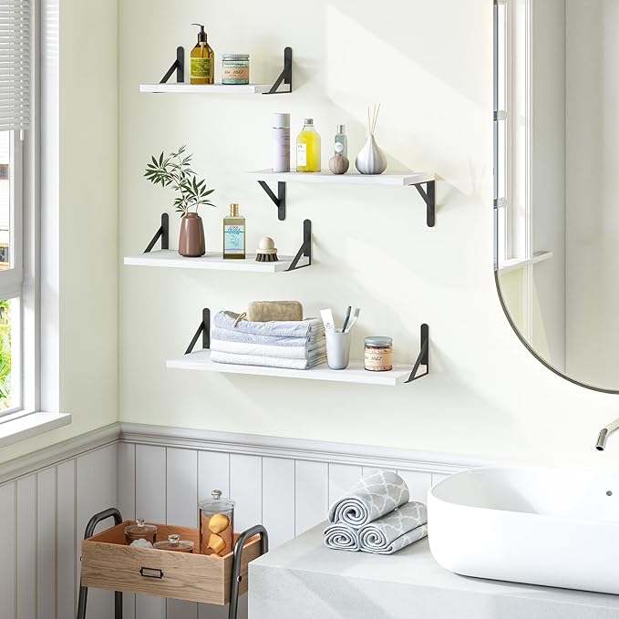 YGEOMER White Floating Shelves for Wall, Different Sizes Rustic Wall Shelves