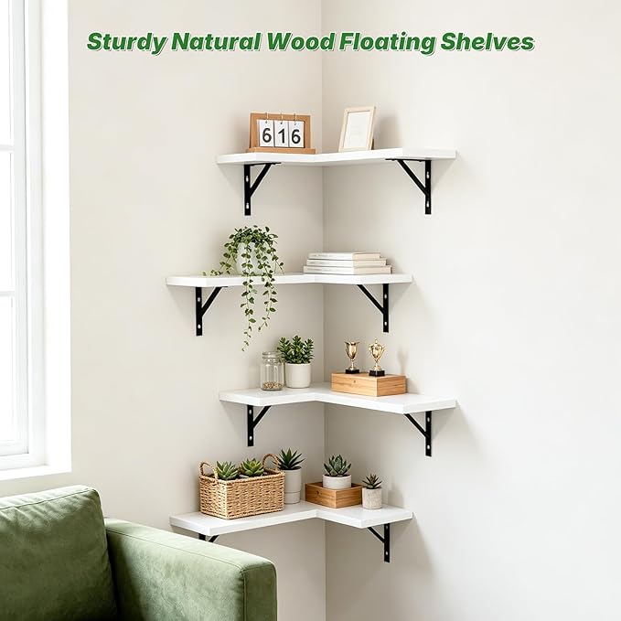 NATURE'S SOURCE Corner Floating Shelves Set of 4, Corner Shelves Wall Mounted