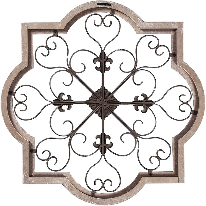 Sintosin Vintage Wrought Iron Wall Decor 24", Hanging Distressed Black and White Rustic Iron Wall Art, Farmhouse Decorative Wood and Metal Wall Decor for Living Room Bedroom Fireplace Hallway