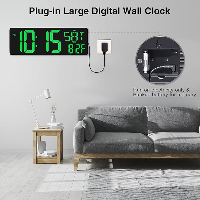 XREXS Large Digital Wall Clock