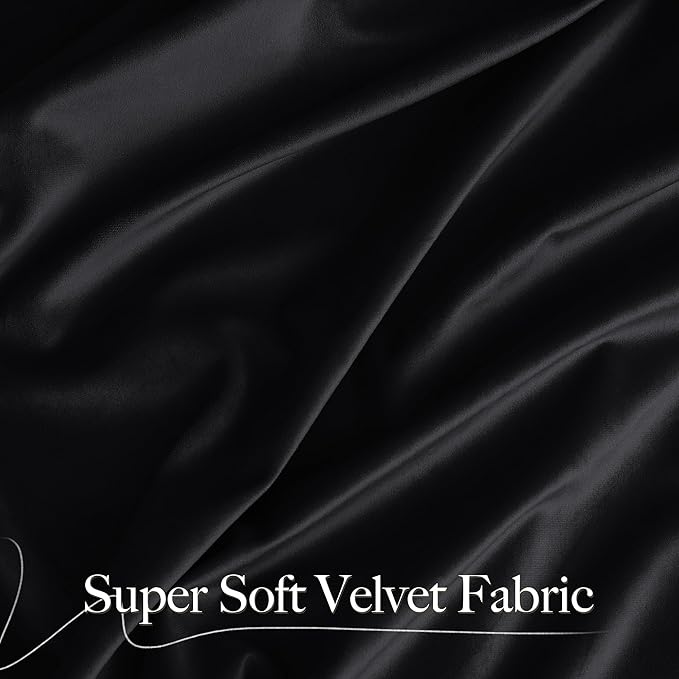 NICETOWN Black Velvet Blackout Curtains, Solid Heavy Matt Rod Pocket