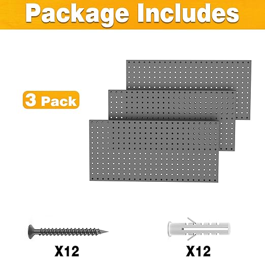 Pegboard Smith Metal Pegboard Panels 12" x 24", 3 Pack Black Wall Mounted Tool
