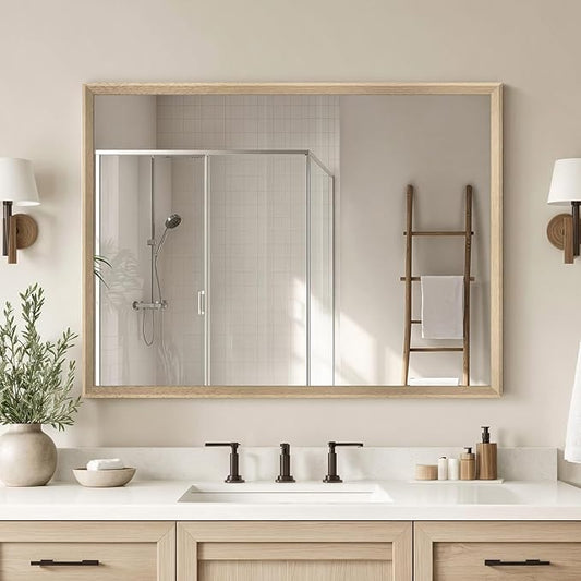 Oak Wood Effect Framed Wall Mirror, 30x40 Rectangle Mirror, Anti-desilvering