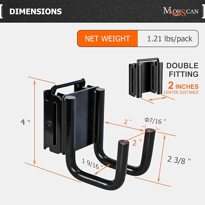 10-Pack E-Track Double Fitting J-Hooks, 2" Wide & 2" Deep Stable E Track Double J Hooks with Dual Fittings, Heavy Duty Shovel Hanger for Trailers, Trucks, Garden Tools Organizers Storage
