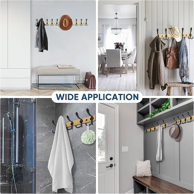 TICONN Wall Mounted Coat Rack, Five Heavy Duty Tri Hooks All Metal Construction