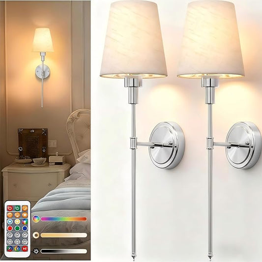 DORESshop Battery Operated Wall Sconce Set of 2, 7 Color Wireless Wall Light