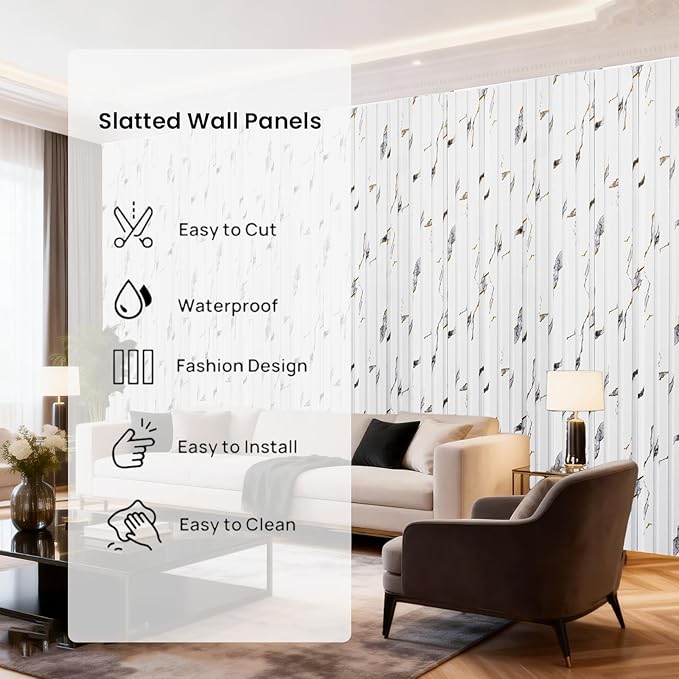 16 Pack Faux Marble Slat Wall Panels