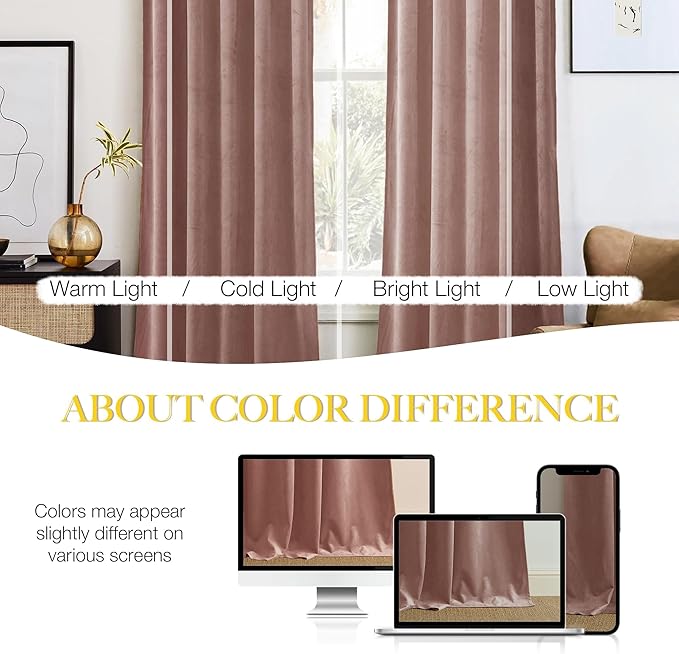 NICETOWN Dusty Pink Velvet Curtains 108 inch Long 52 inch Wide, Luxury and Soft