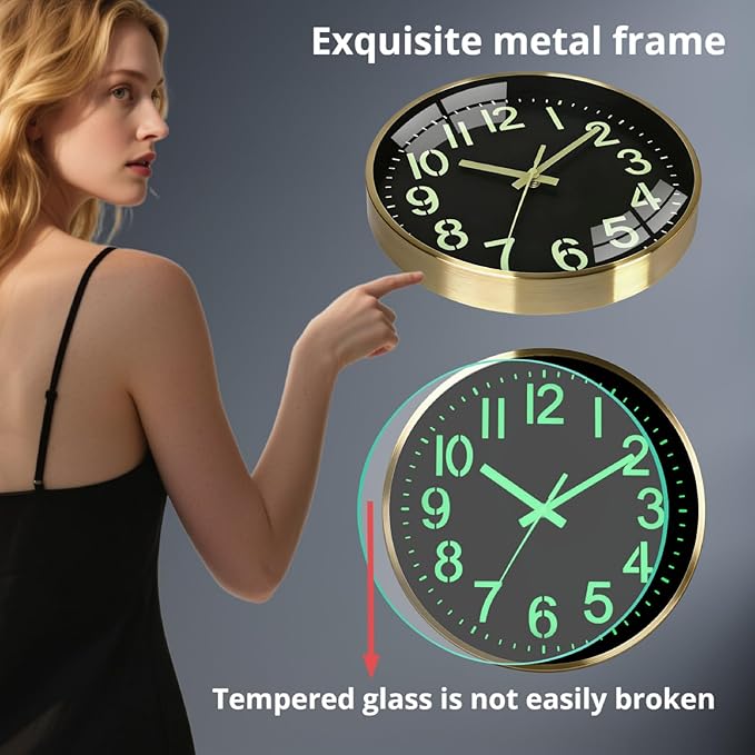 Luminous wall Clock Modern Silent Wall Clock, Non-Ticking Battery Operated Wall