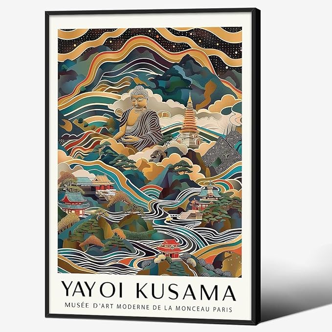 Yayoi Kusama Black Framed Wall Art Vintage Japanese Poster 16X24 in Abstract