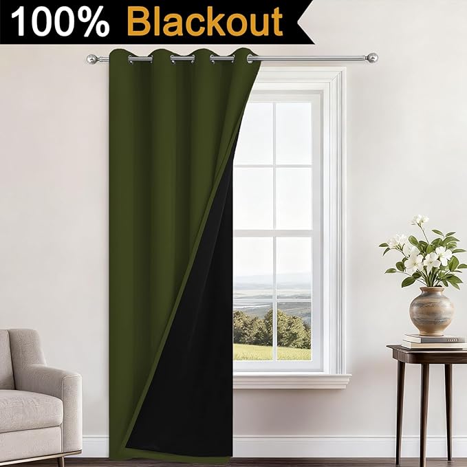 Yakamok 100% Blackout Curtains 96 Inches Long, 2 Thick Layers Heat and Full