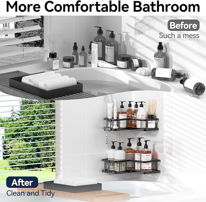 YASONIC Corner Shower Caddy 2 Pack, No Drill Adhesive Shower Storage Shelves