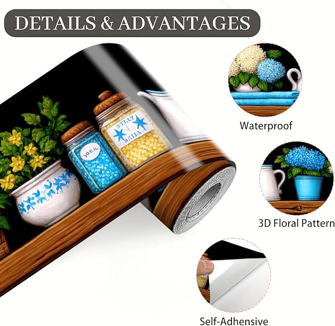 Kitchen Shelf Wallpaper Border 196x4 Inch Removable Wall Border Peel and Stick