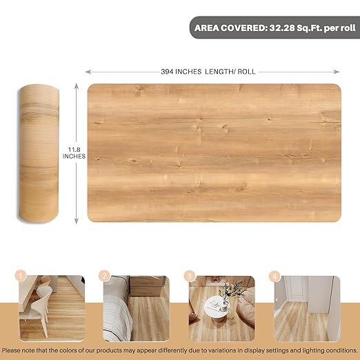 Wood Grain Peel and Stick Floor Tiles – 11.8” Width, Full Roll Length of 394" –