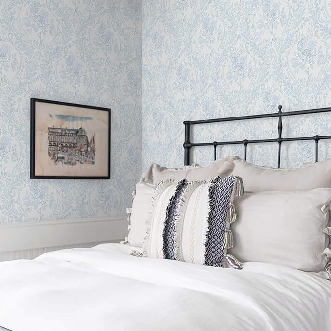 Ismoon Floral Peel and Stick Wallpaper Blue Contact Paper Boho Watercolor