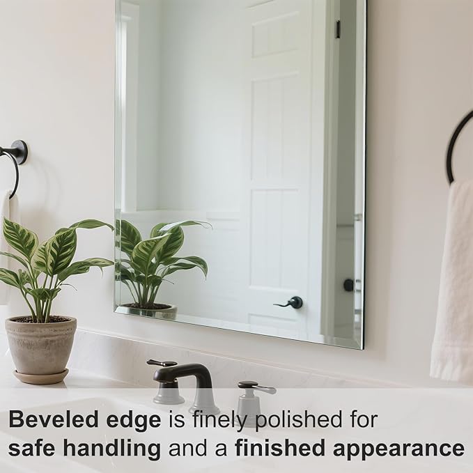 Beveled Bathroom Mirror for Wall, Rectangle Frameless Wall Mirror 16" x 12"