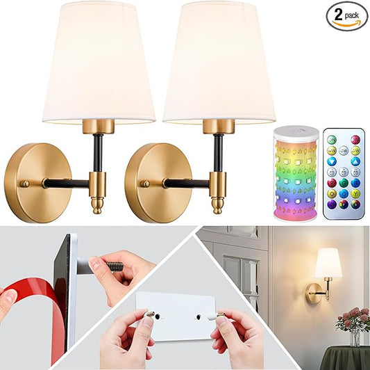 Peel and Stick Wall Sconces, Stick On Wall Sconce Set of 2, Battery Operated