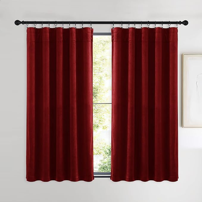 NICETOWN Red Velvet Curtains and Drapes 54 inches Long