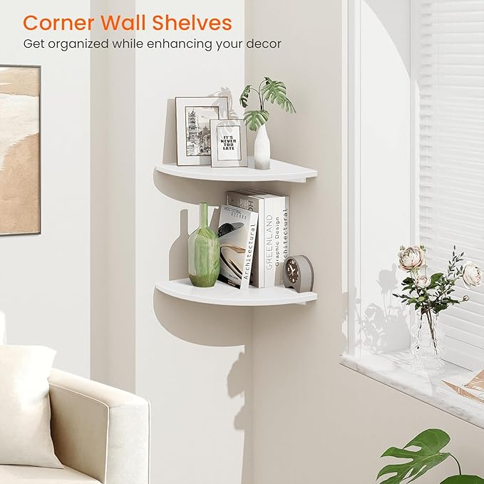 Homode Corner Wall Shelf, 12 in Wide Rounded Corner Shelf Floating